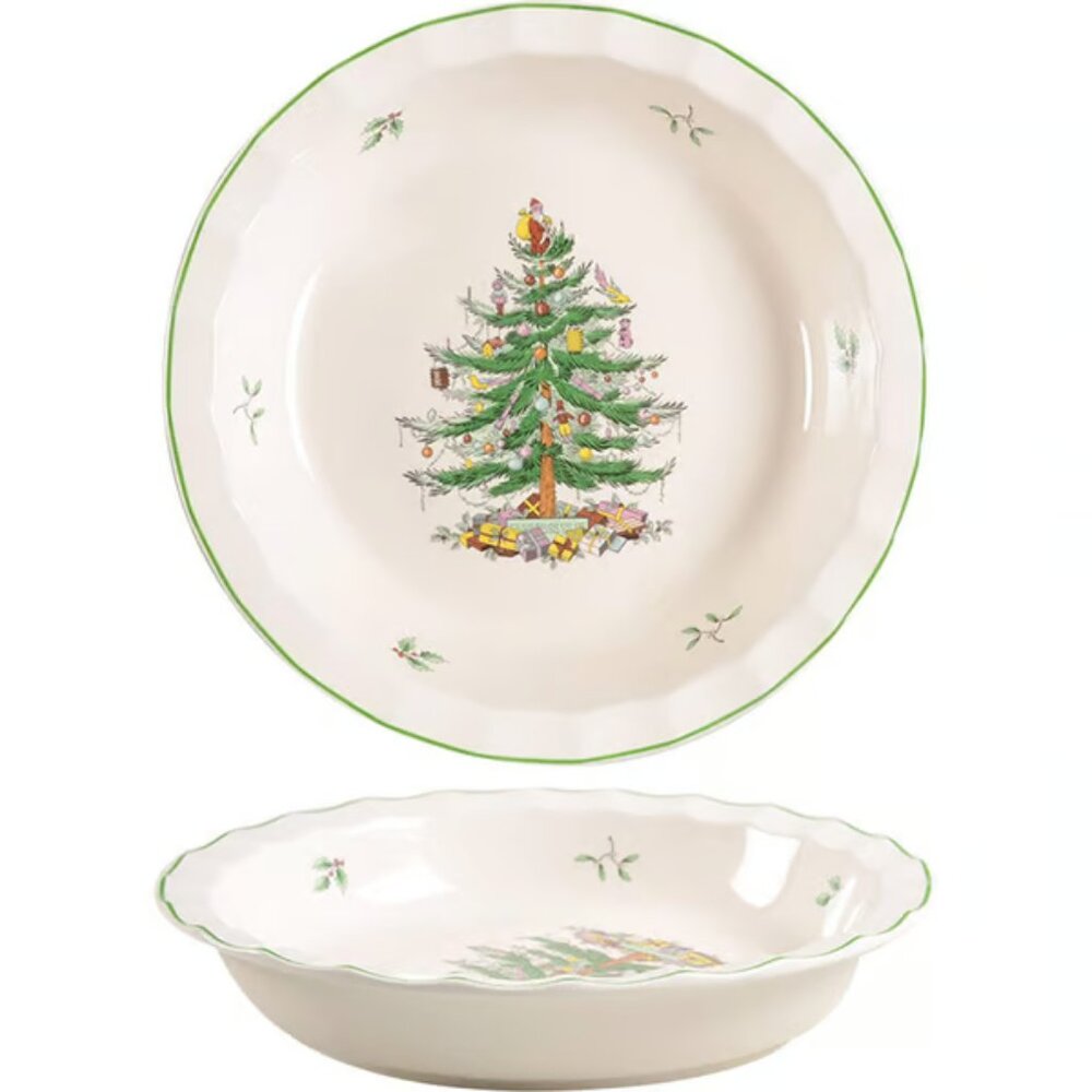 SPODE Christmas Tree Pie Dish 10 inch NWT
